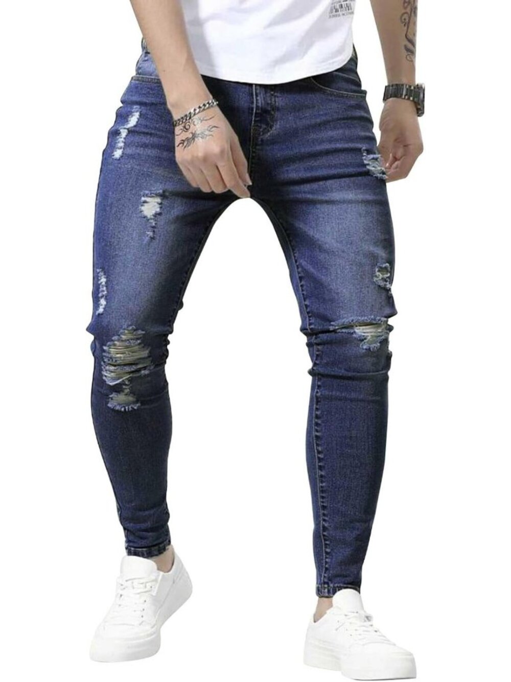 Men's Distressed Ripped Skinny Jeans - Stretch Slim Fit Casual Denim Pants